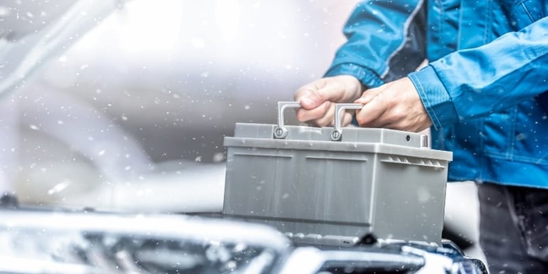 A photo of a battery that is protected during winter