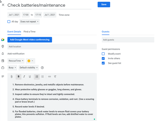 Schedule Maintenance in Google Calendar